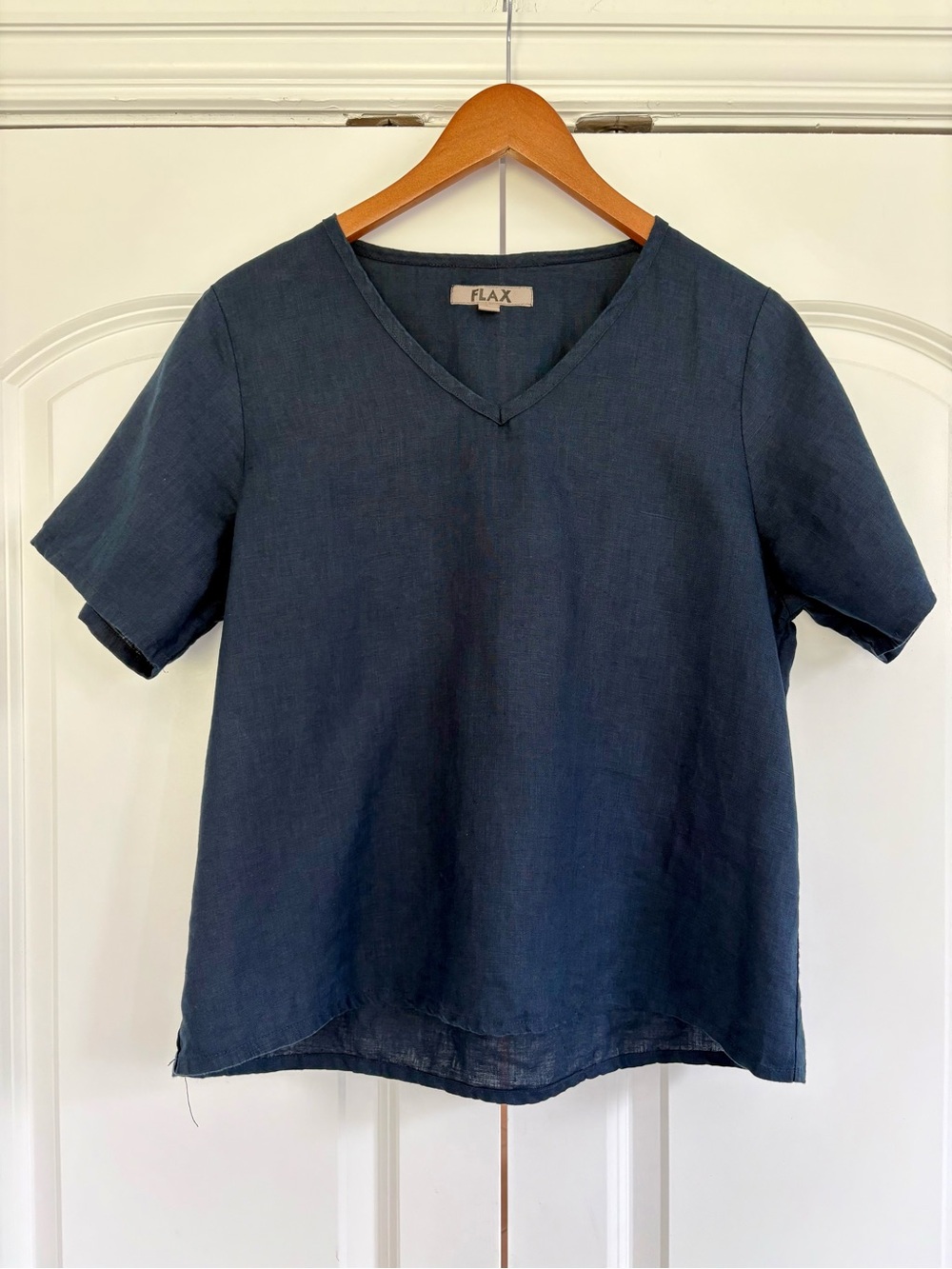 Flax Navy V-Neck Linen Tee